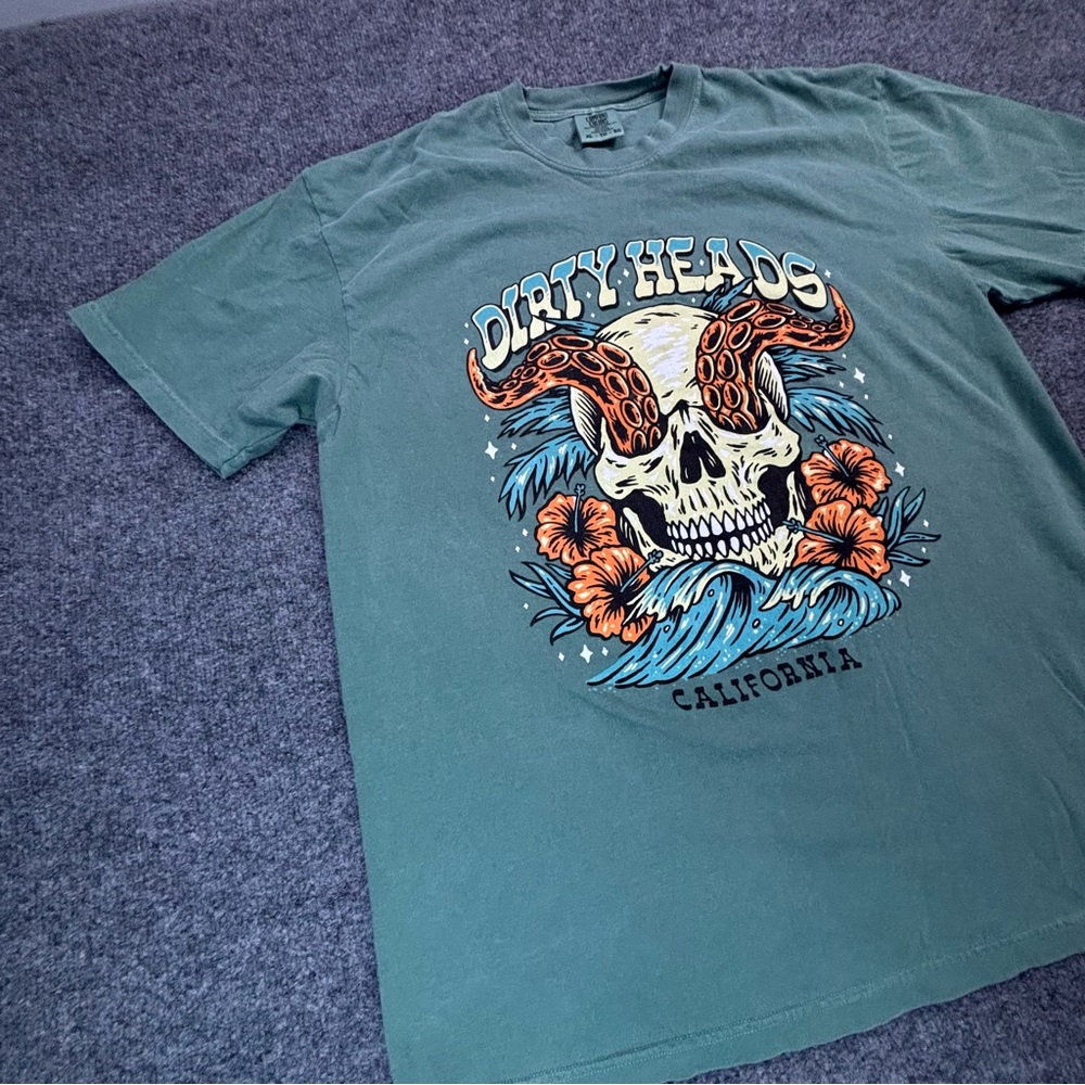 Dirty Heads T-Shirt XL Comfort Colors Sage Green Skull Octopus California Reggae - Picture 5 of 10